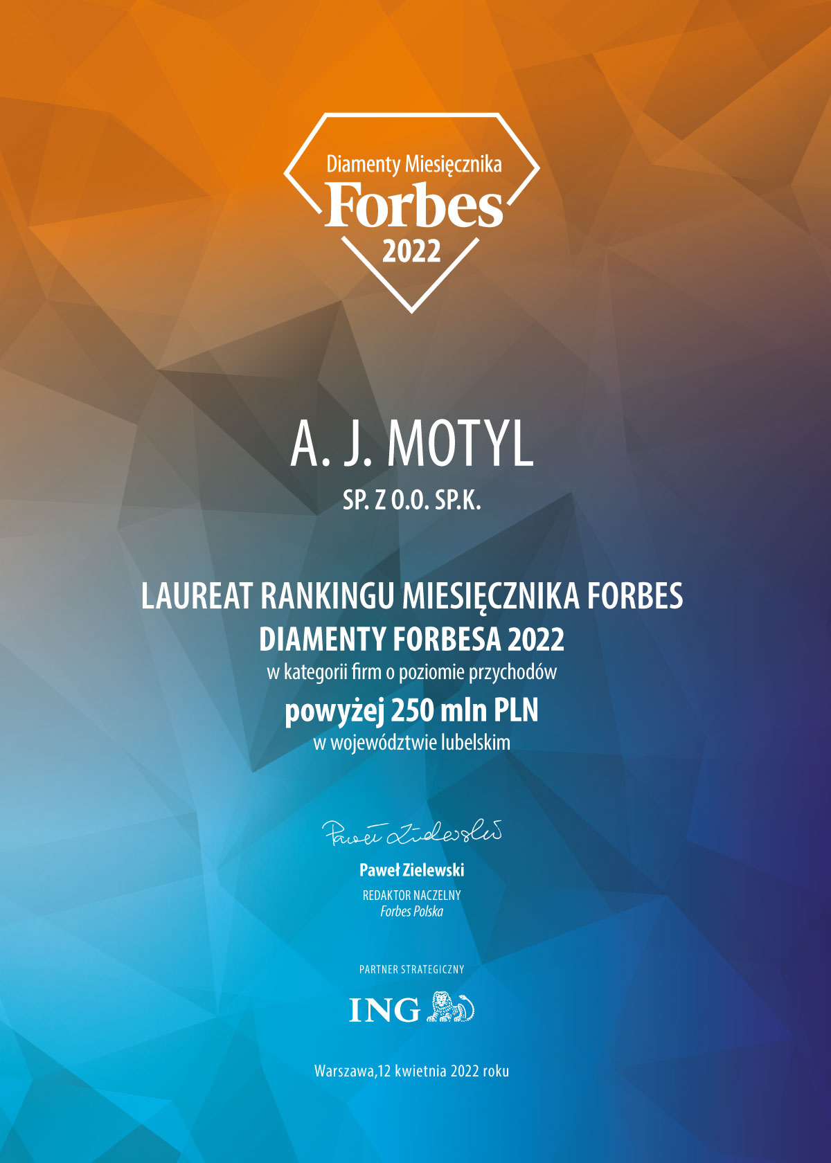 Forbes diamenty Forbes dla firmy A.J.Motyl